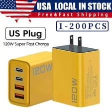 image of 120W 4-Port USB C Fast Wall Charger Block For All Cell Phone iPad lot