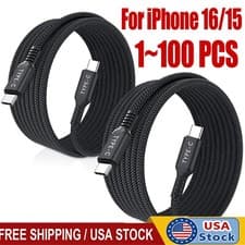 image of 60W USB C to C Cable Fast Charge PD Nylon Cord 3/6/10FT for iPhone16 Samsung lot