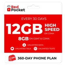 image of $18.33/Mo RedPocket Prepaid Plan: UnImtd Everything, GSMA 12GB(GSMT & CDMA 8GB)