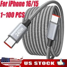 image of 60W USB C to C Cable Fast Charge PD Nylon Cord 3/6/10FT for iPhone16 Samsung lot